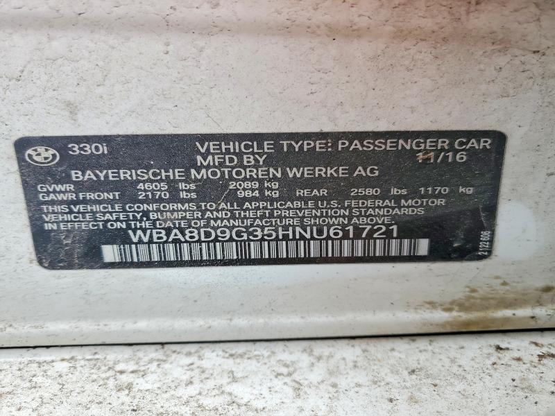 2017 Bmw 330 მანქანა იყიდება აუქციონზე, vin: WBA8D9G35HNU61721, აუქციონის ნომერი: 53535026