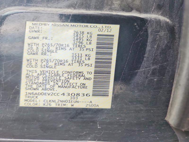 53336886 :رقم المزاد ، 1N6AD0EV2CC430836 vin ، 2012 Nissan Frontier مزاد بيع