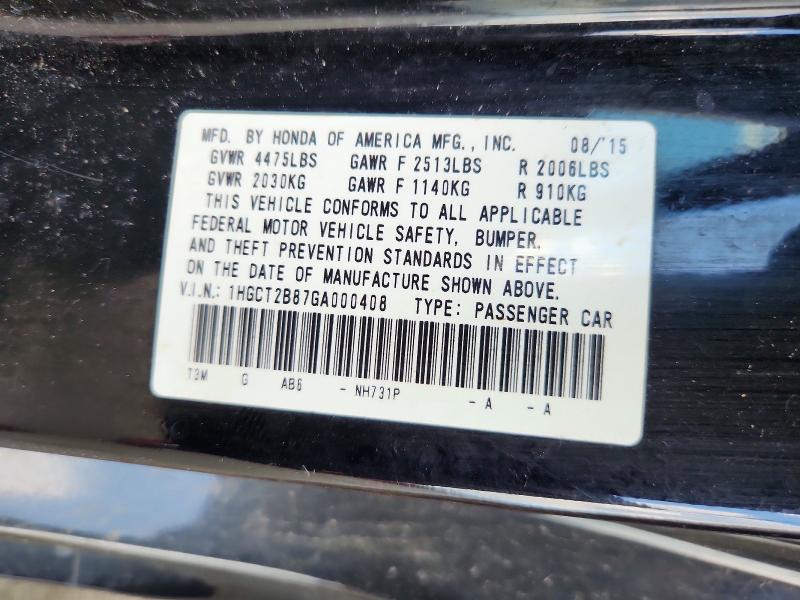 Продаж на аукціоні авто 2016 Honda Accord, vin: 1HGCT2B87GA000408, номер лоту: 55142776