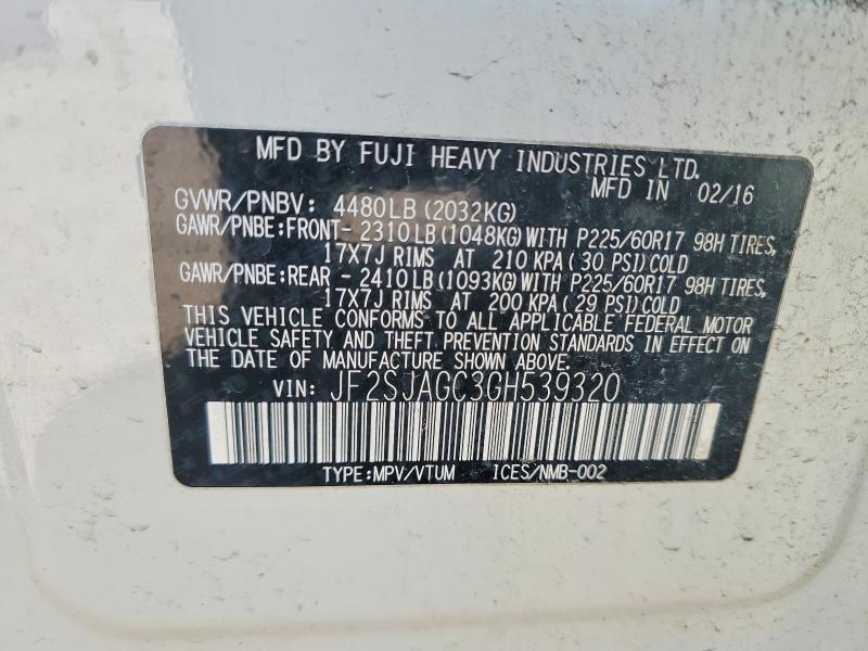 Продажа на аукционе авто 2016 Subaru Forester, vin: JF2SJAGC3GH539320, номер лота: 52476196