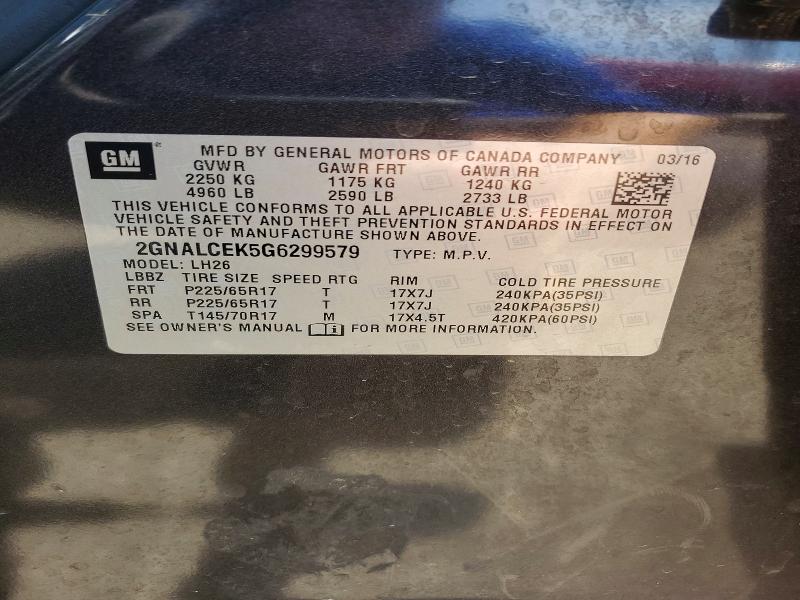 2016 Chevrolet Equinox მანქანა იყიდება აუქციონზე, vin: 2GNALCEK5G6299579, აუქციონის ნომერი: 55116136