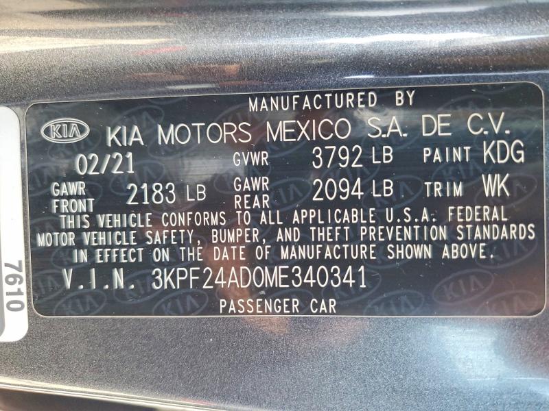 Aukcja sprzedaży 2021 Kia Forte, vin: 3KPF24AD0ME340341, numer aukcji: 52267496