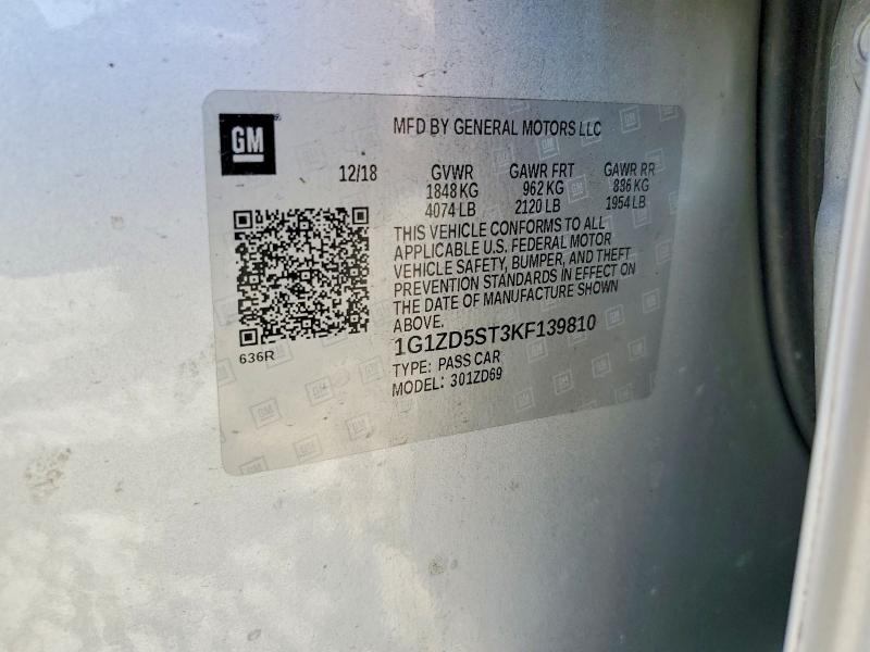 2019 Chevrolet Malibu მანქანა იყიდება აუქციონზე, vin: 1G1ZD5ST3KF139810, აუქციონის ნომერი: 53352526