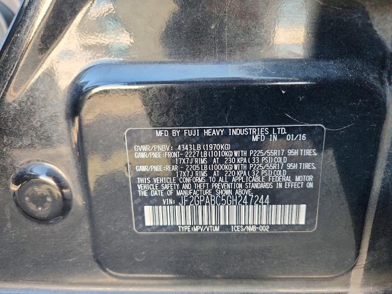 52181586 :رقم المزاد ، JF2GPABC5GH247244 vin ، 2016 Subaru Crosstrek مزاد بيع