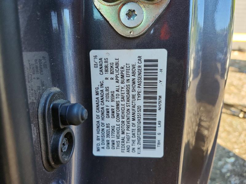 Продаж на аукціоні авто 2016 Honda Civic, vin: 2HGFC3B31GH351520, номер лоту: 51917046