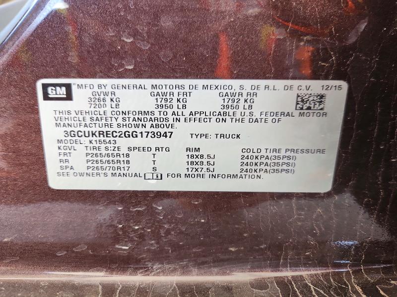 53051826 :رقم المزاد ، 3GCUKREC2GG173947 vin ، 2016 Chevrolet Silverado مزاد بيع