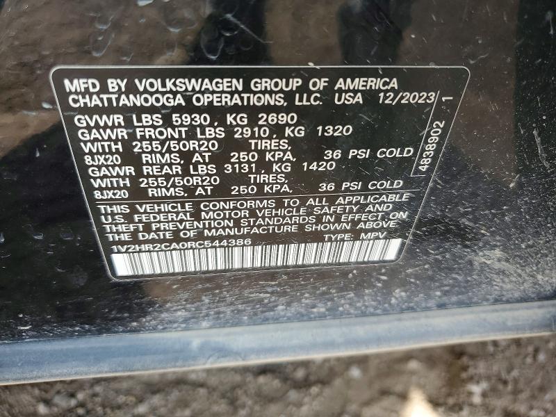 2024 Volkswagen Atlas მანქანა იყიდება აუქციონზე, vin: 1V2HR2CA0RC544386, აუქციონის ნომერი: 53808996