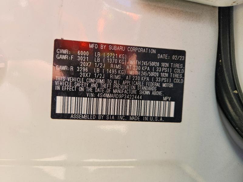 2023 Subaru Ascent მანქანა იყიდება აუქციონზე, vin: 4S4WMARD9P3422444, აუქციონის ნომერი: 51615296