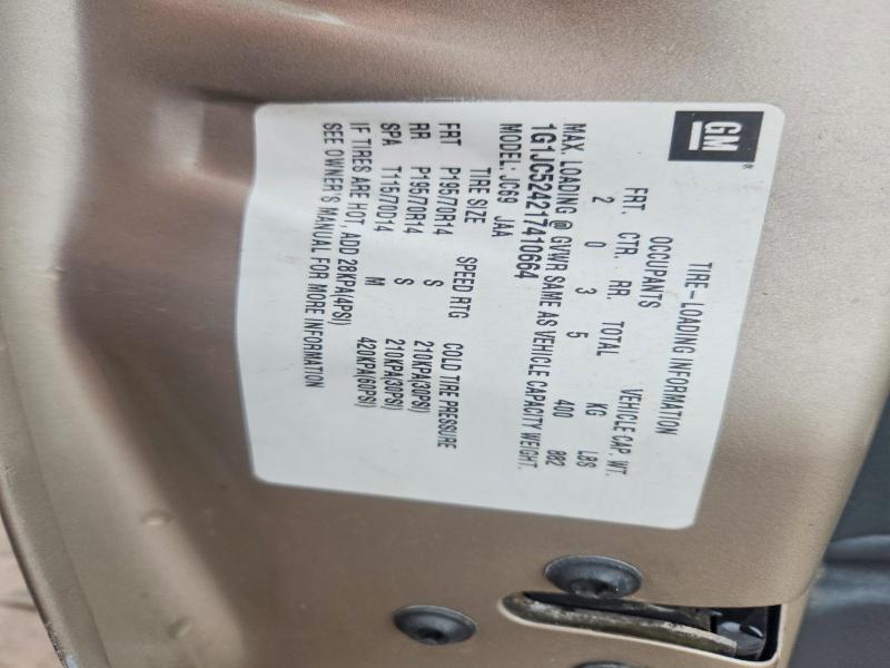 51699436 :رقم المزاد ، 1G1JC524217410664 vin ، 2001 Chevrolet Cavalier مزاد بيع
