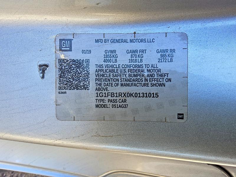 53619506 :رقم المزاد ، 1G1FB1RX0K0131015 vin ، 2019 Chevrolet Camaro مزاد بيع