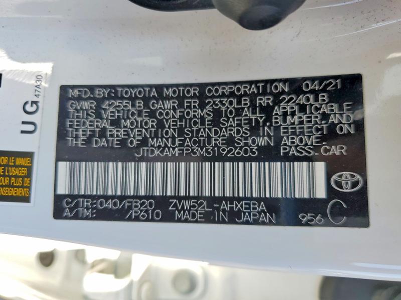 Продаж на аукціоні авто 2021 Toyota Prius Prime, vin: JTDKAMFP3M3192603, номер лоту: 54103206