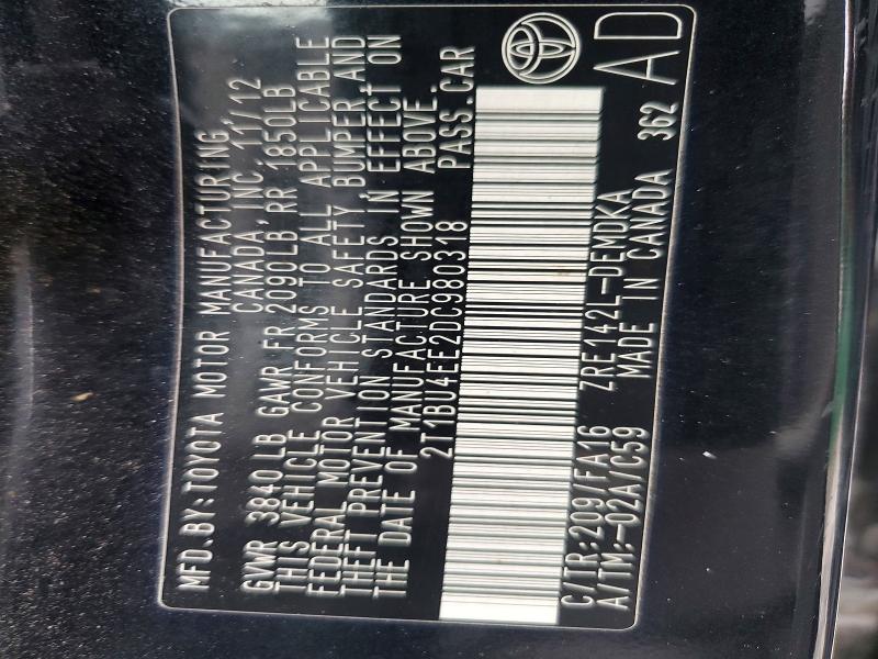 50654716 :رقم المزاد ، 2T1BU4EE2DC980318 vin ، 2013 Toyota Corolla مزاد بيع