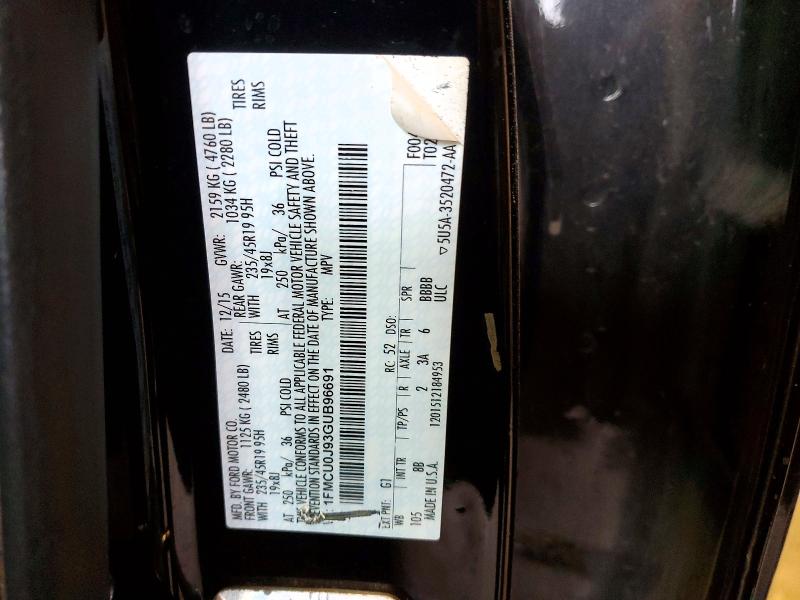 Aukcja sprzedaży 2016 Ford Escape, vin: 1FMCU0J93GUB96691, numer aukcji: 54207886