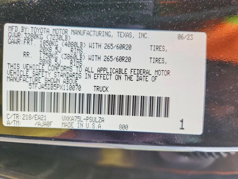 Продажа на аукционе авто 2023 Toyota Tundra, vin: 5TFJA5DB5PX110070, номер лота: 51136266