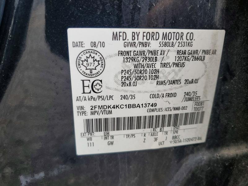 53541176 :رقم المزاد ، 2FMDK4KC1BBA13749 vin ، 2011 Ford Edge مزاد بيع