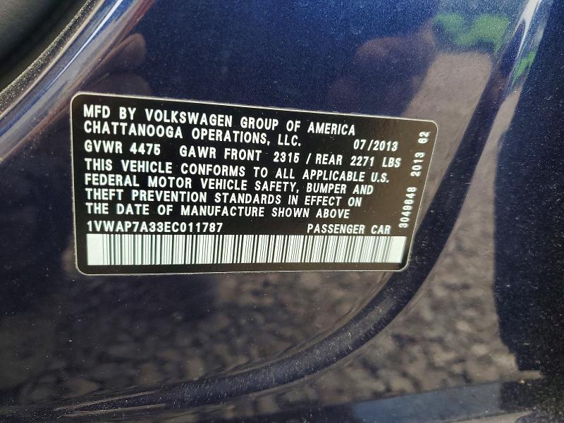 Продажа на аукционе авто 2014 Volkswagen Passat, vin: 1VWAP7A33EC011787, номер лота: 53180956