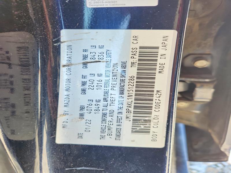 52449106 :رقم المزاد ، JM1BPAKL1N1512286 vin ، 2022 Mazda 3 مزاد بيع