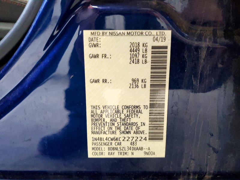 Aukcja sprzedaży 2019 Nissan Altima, vin: 1N4BL4CW6KC227224, numer aukcji: 54186476