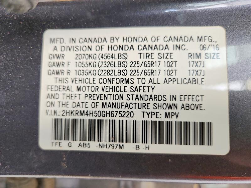 Aukcja sprzedaży 2016 Honda Cr-v, vin: 2HKRM4H50GH675220, numer aukcji: 53320926