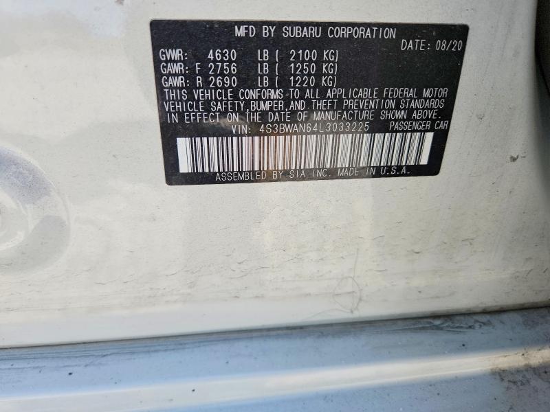53829736 :رقم المزاد ، 4S3BWAN64L3033225 vin ، 2020 Subaru Legacy مزاد بيع