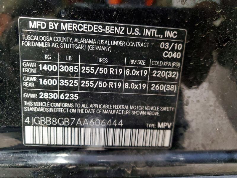 Aukcja sprzedaży 2010 Mercedes-benz Ml, vin: 4JGBB8GB7AA606444, numer aukcji: 54240346