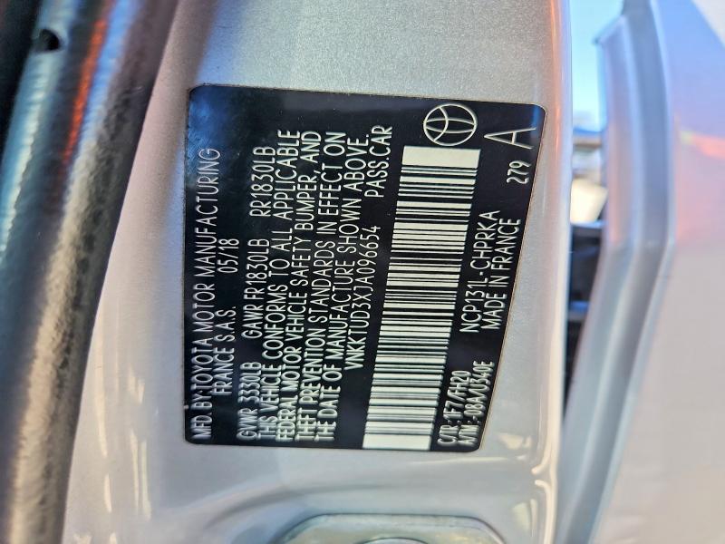 Aukcja sprzedaży 2018 Toyota Yaris, vin: VNKKTUD3XJA096654, numer aukcji: 51910556