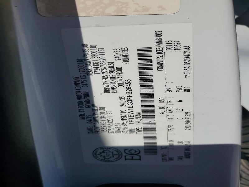 54732736 :رقم المزاد ، 1FTEW1EG3FFB26455 vin ، 2015 Ford F150 مزاد بيع