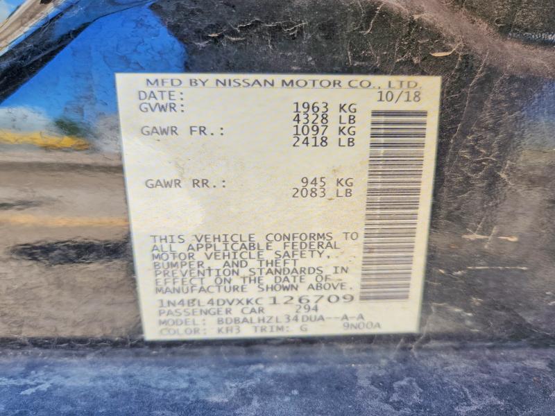 Продажа на аукционе авто 2019 Nissan Altima, vin: 1N4BL4DVXKC126709, номер лота: 51915566