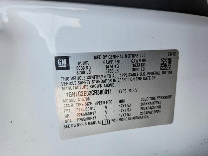 Aukcja sprzedaży 2012 Chevrolet Tahoe, vin: 1GNLC2E02CR300011, numer aukcji: 56287506