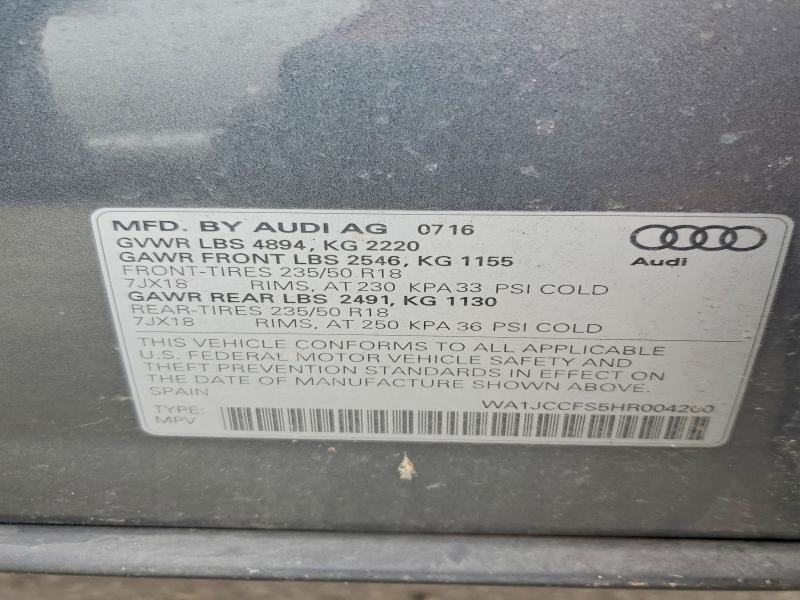 2017 Audi Q3 მანქანა იყიდება აუქციონზე, vin: WA1JCCFS5HR004200, აუქციონის ნომერი: 55244826