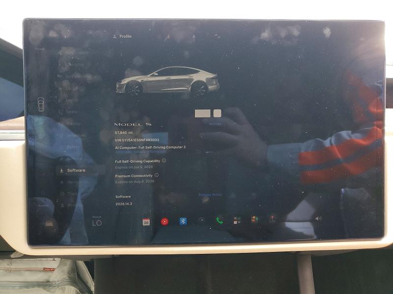 55119746 :رقم المزاد ، 5YJSA1E56NF483003 vin ، 2022 Tesla Model S مزاد بيع
