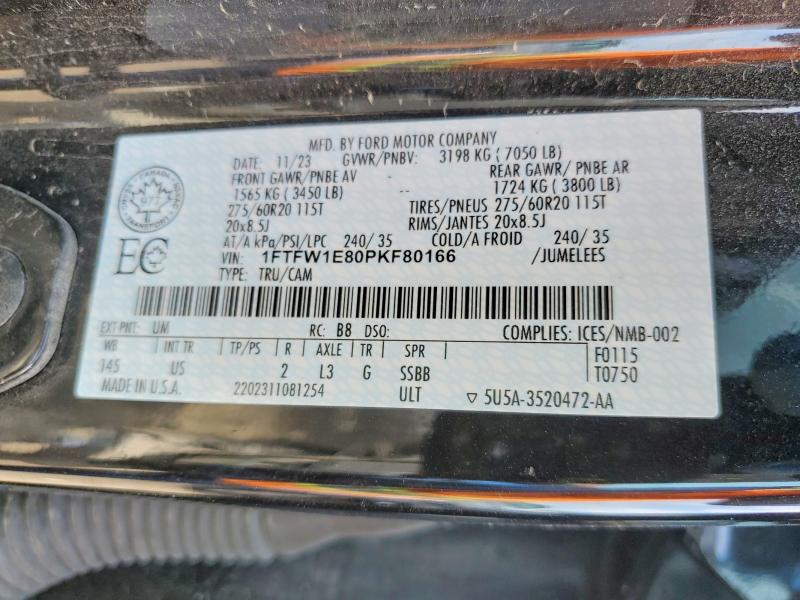 2023 Ford F150 მანქანა იყიდება აუქციონზე, vin: 1FTFW1E80PKF80166, აუქციონის ნომერი: 55229396