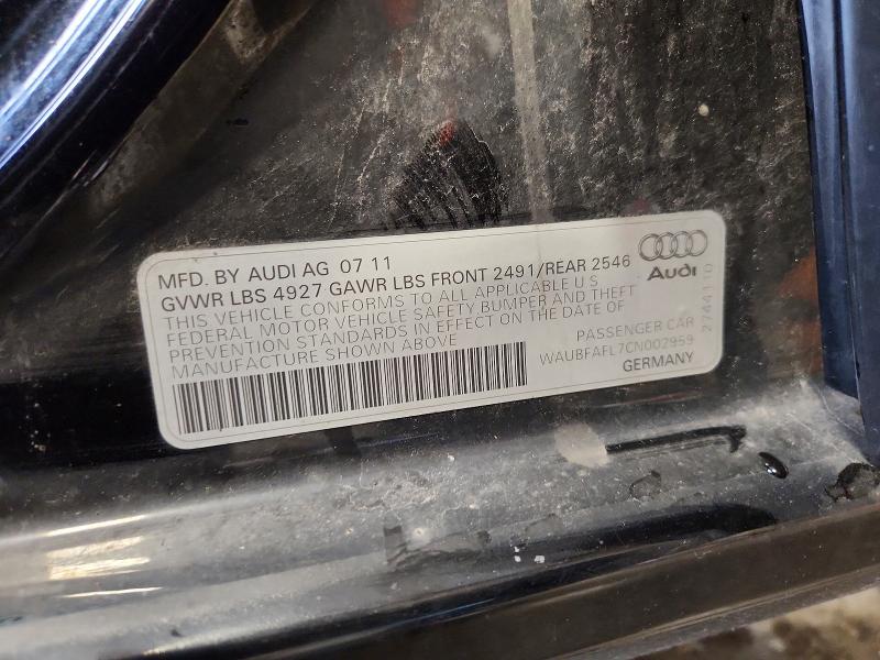 2012 Audi A4 მანქანა იყიდება აუქციონზე, vin: WAUBFAFL7CN002959, აუქციონის ნომერი: 54098716