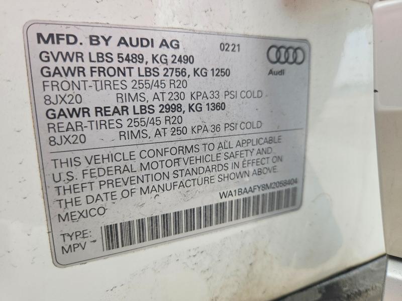 Продажа на аукционе авто 2021 Audi Q5, vin: WA1BAAFY8M2058404, номер лота: 53507656