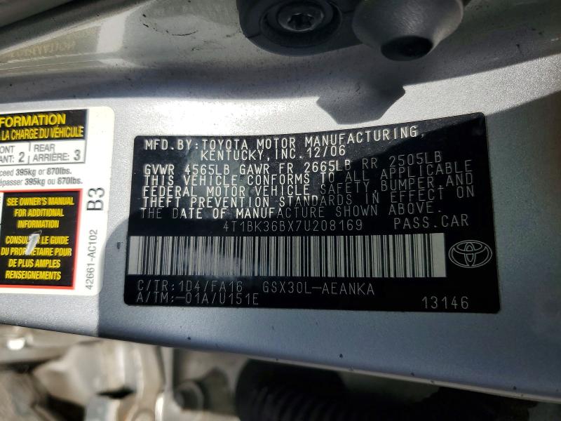 Продаж на аукціоні авто 2007 Toyota Avalon, vin: 4T1BK36BX7U208169, номер лоту: 54785016