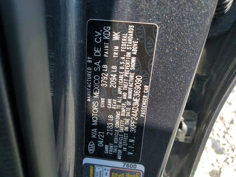 Продаж на аукціоні авто 2021 Kia Forte, vin: 3KPF24AD3ME369090, номер лоту: 53914956
