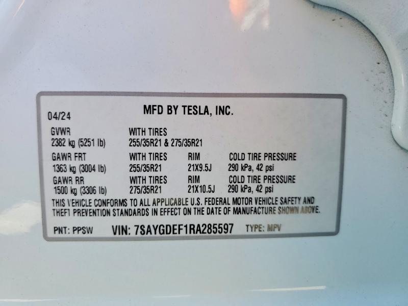 Продаж на аукціоні авто 2024 Tesla Model Y, vin: 7SAYGDEF1RA285597, номер лоту: 53847316