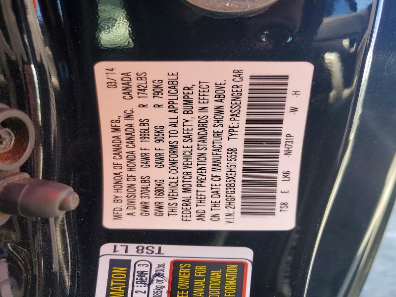 52972416 :رقم المزاد ، 2HGFG3B5XEH515558 vin ، 2014 Honda Civic 2d Coupe مزاد بيع