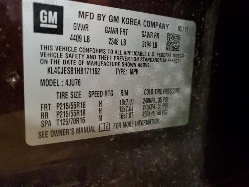 52555026 :رقم المزاد ، KL4CJESB1HB171162 vin ، 2017 Buick Encore مزاد بيع