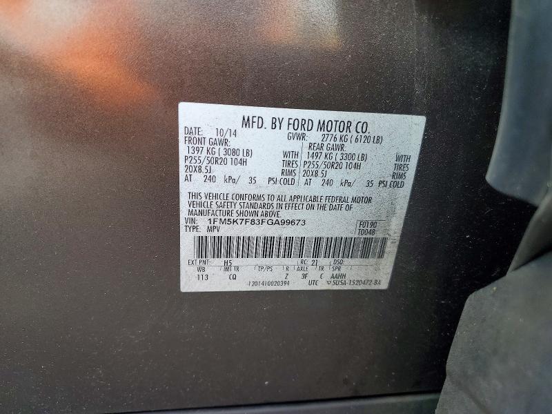 Продажа на аукционе авто 2015 Ford Explorer, vin: 1FM5K7F83FGA99673, номер лота: 55207616