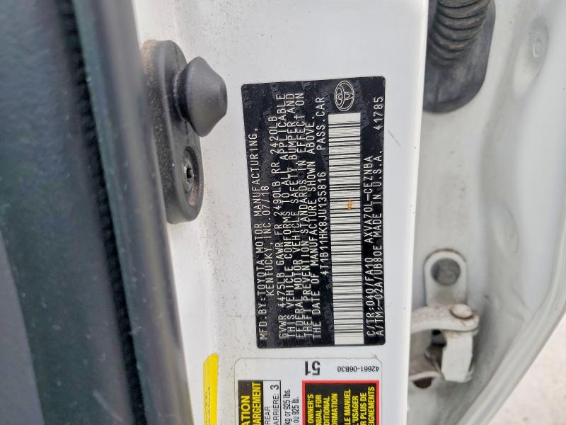 Aukcja sprzedaży 2018 Toyota Camry, vin: 4T1B11HK8JU135816, numer aukcji: 53045526
