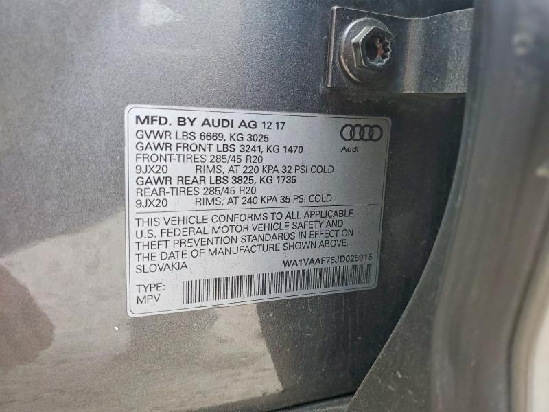 54007196 :رقم المزاد ، WA1VAAF75JD025915 vin ، 2018 Audi Q7 مزاد بيع