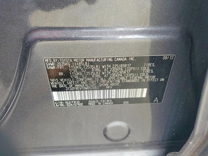 53747486 :رقم المزاد ، 2T3ZFREV7DW052063 vin ، 2013 Toyota Rav4 مزاد بيع