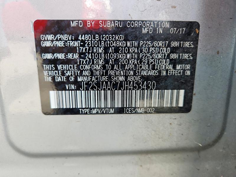 52370706 :رقم المزاد ، JF2SJAAC7JH453430 vin ، 2018 Subaru Forester مزاد بيع