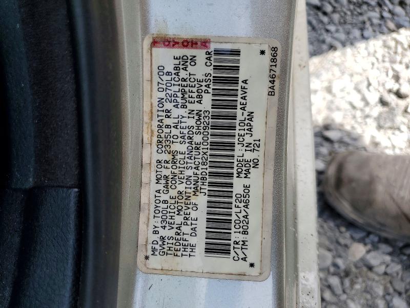 2001 Lexus Is მანქანა იყიდება აუქციონზე, vin: JTHBD182X10009233, აუქციონის ნომერი: 54980986