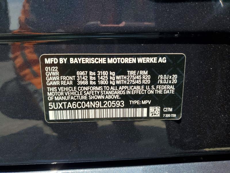 52254696 :رقم المزاد ، 5UXTA6C04N9L20593 vin ، 2022 Bmw X5 مزاد بيع