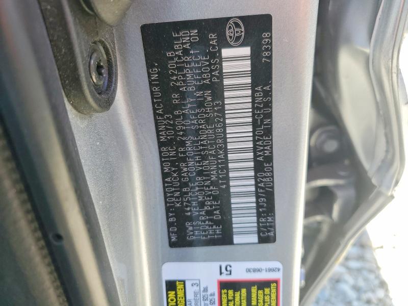 52923126 :رقم المزاد ، 4T1C11AK3RU862713 vin ، 2024 Toyota Camry مزاد بيع
