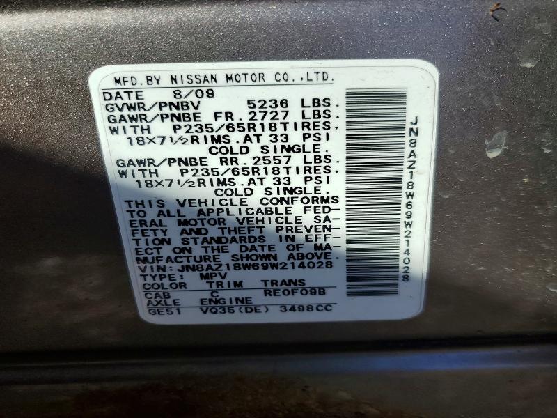Auction sale of the 2009 Nissan Murano, vin: JN8AZ18W69W214028, lot number: 53345936