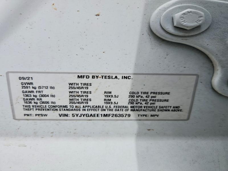 Aukcja sprzedaży 2021 Tesla Model Y, vin: 5YJYGAEE1MF263579, numer aukcji: 54850646