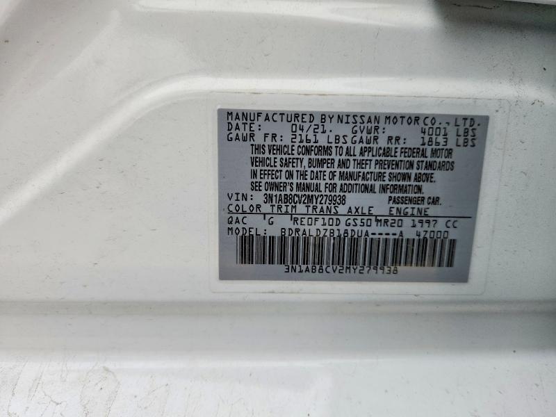2021 Nissan Sentra მანქანა იყიდება აუქციონზე, vin: 3N1AB8CV2MY279938, აუქციონის ნომერი: 54088866